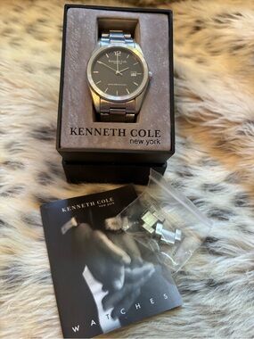 Kenneth Cole Men's Silver Stainless Steel Watch with Dark Gray Face